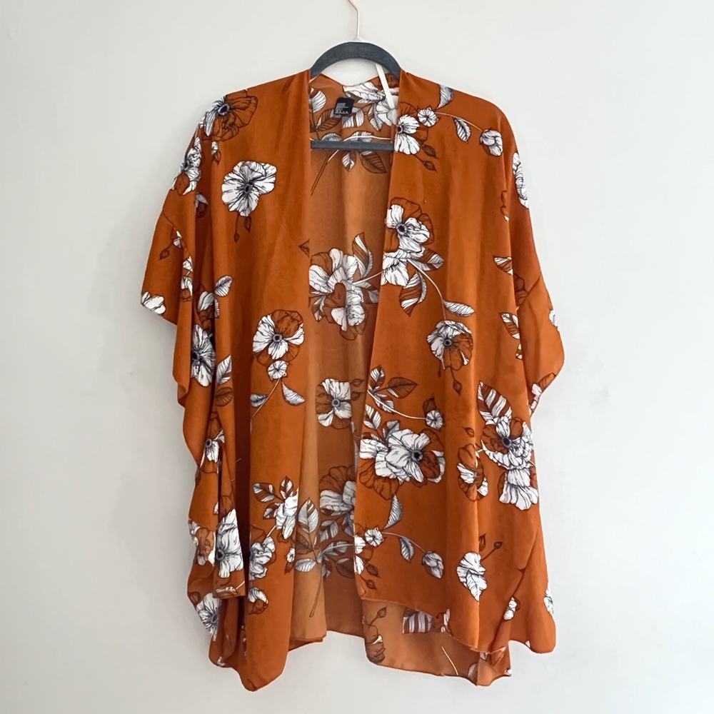 Drygoods orange floral kimono top